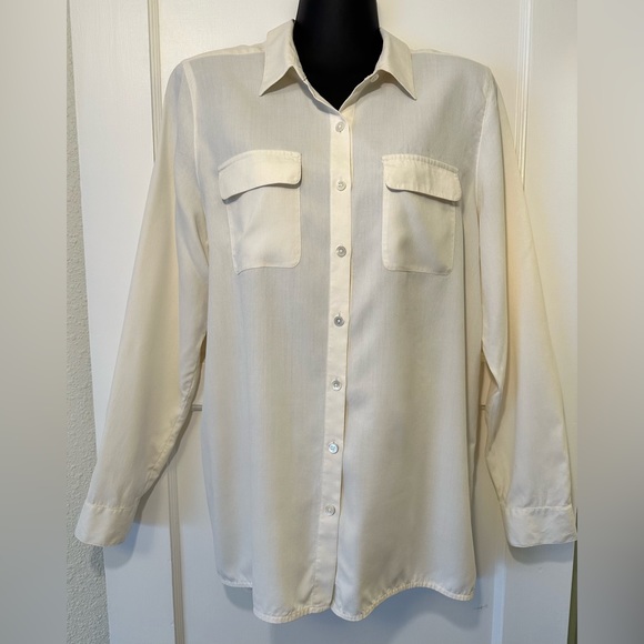 J Jill 100% Silk Long Sleeve Ivory Button Down Shirt - Picture 5 of 15